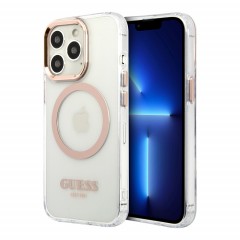 Чехол Guess Metal outline Hard для iPhone 13 Pro, прозрачный/золотой (MagSafe)