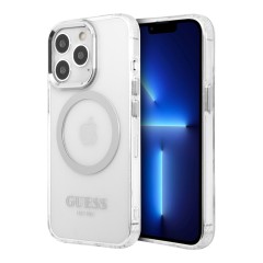 Чехол Guess Metal outline Hard для iPhone 13 Pro, прозрачный/серебристый (MagSafe)