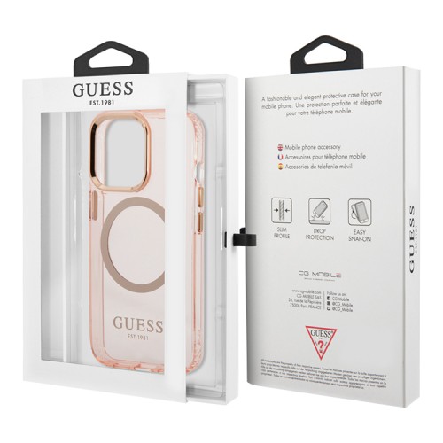 Чехол Guess Metal outline Hard для iPhone 13 Pro Max, розовый/золотой (MagSafe)