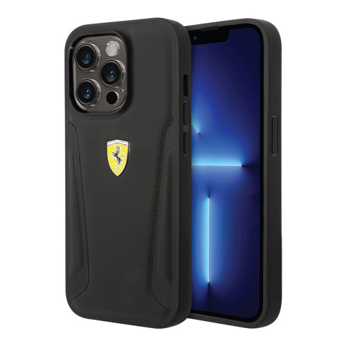 Ferrari чехол для iPhone 14 Pro, Leather Stamped sides кожаный черный (Magsafe)