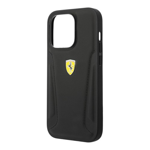 Ferrari чехол для iPhone 14 Pro, Leather Stamped sides кожаный черный (Magsafe)