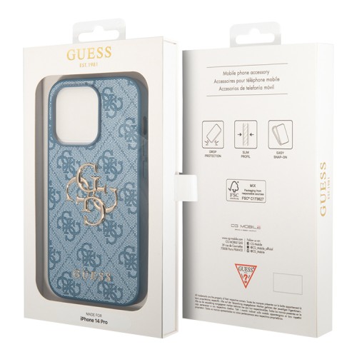 Чехол Guess 4G Big metal logo Hard для iPhone 14 Pro, голубой