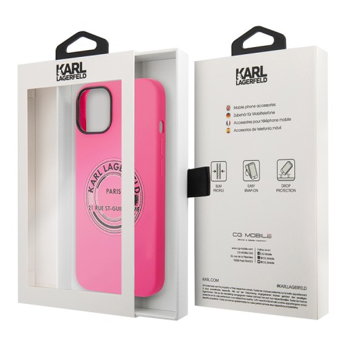 Чехол Lagerfeld Liquid silicone Round RSG logo для iPhone 14, розовый
