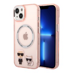 Чехол Lagerfeld Karl&Choupette Hard для iPhone 14, розовый (MagSafe)