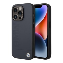 Кожаный чехол BMW Signature Logo imprint Hard для iPhone 14 Pro, синий