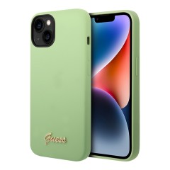 Чехол Guess Liquid Silicone Gold Metal logo для iPhone 14, зеленый