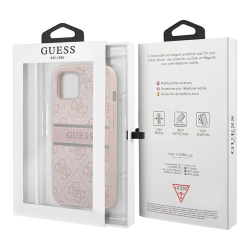 Чехол Guess 4G Stripe printed logo Hard для iPhone 14, розовый