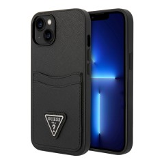 Чехол Guess PU Saffiano Double cardslot Metal triangle logo Hard для iPhone 14, черный