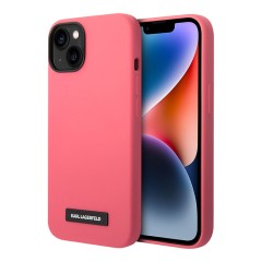 Чехол Lagerfeld Liquid silicone Plaque logo Hard для iPhone 14, фуксия (MagSafe)