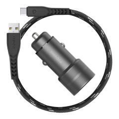 Автомобильное зарядное EnergEA Alu Drive PD20+ Kit USB-C PD/USB QC3.0 + кабель Nyloflex USB-A/USB-C (1.5 м)