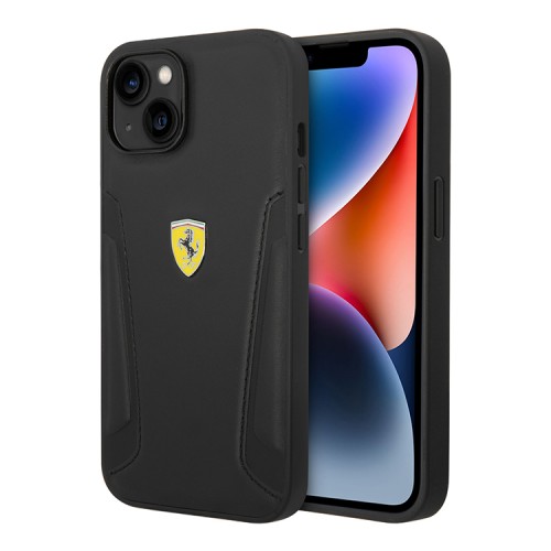 Кожаный чехол Ferrari Leather Stamped sides Hard для iPhone 14 Plus, черный (Magsafe)
