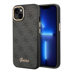 Чехол Guess PU 4G Script metal logo Hard для iPhone 14, черный