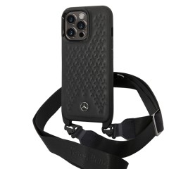 Чехол Mercedes Leather Stars Hard +Crossbody strap для iPhone 14 Pro, черный