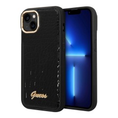 Чехол Guess PU Croco metal logo Hard для iPhone 14 Plus, черный
