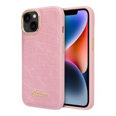 Чехол Guess PU Croco metal logo Hard для iPhone 14 Plus, розовый