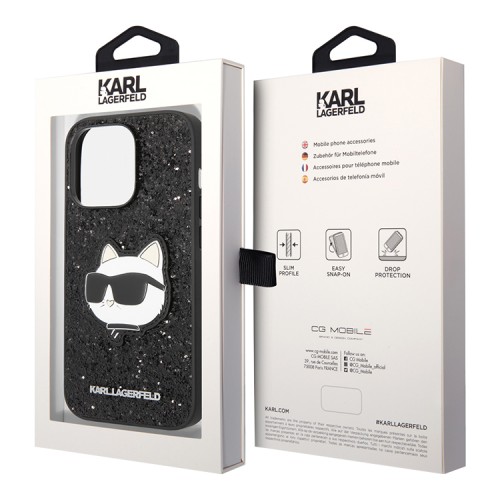 Чехол Lagerfeld Solid glitter NFT Choupette Hard для iPhone 14 Pro Max, черный