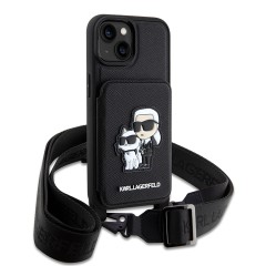 Чехол Lagerfeld Crossbody cardslot PU Saffiano NFT Karl&Choupette Hard для iPhone 14, черный