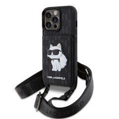 Чехол Lagerfeld Crossbody cardslot PU Saffiano Monogram NFT Choupette Hard для iPhone 13 Pro, черный