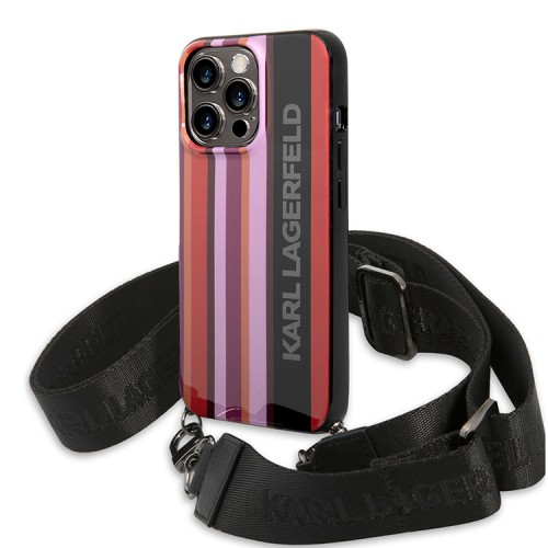Чехол Lagerfeld Crossbody PC/TPU Color stripes with Strap Hard для iPhone 13 Pro, розовый