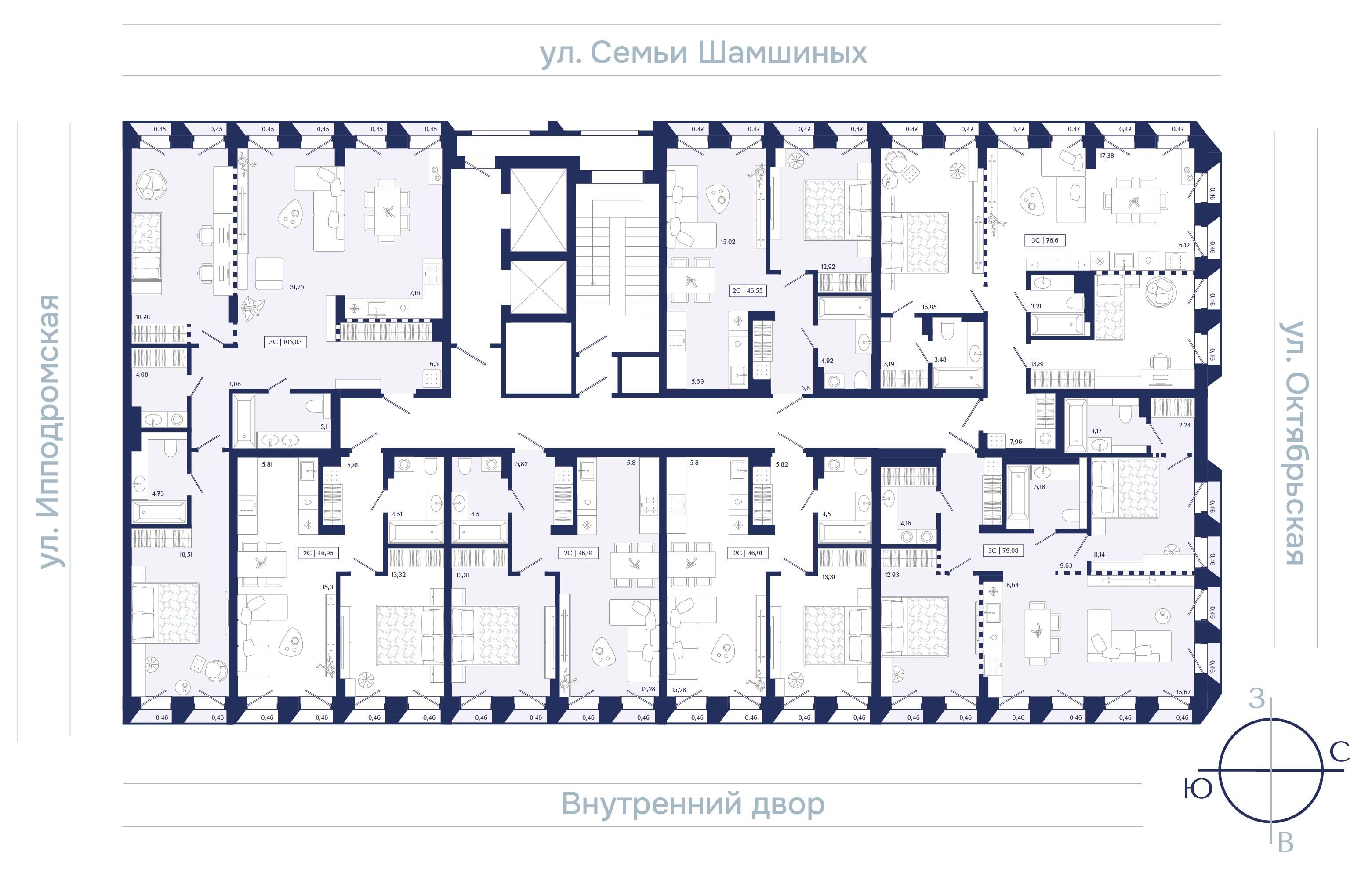 1-к 46,55&nbsp;м² — изображение 2