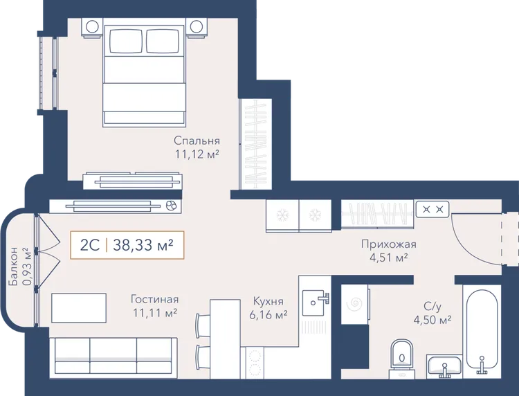 1-к 38,33&nbsp;м² — изображение 1
