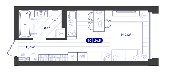 Студия 24,5 м² — изображение 1