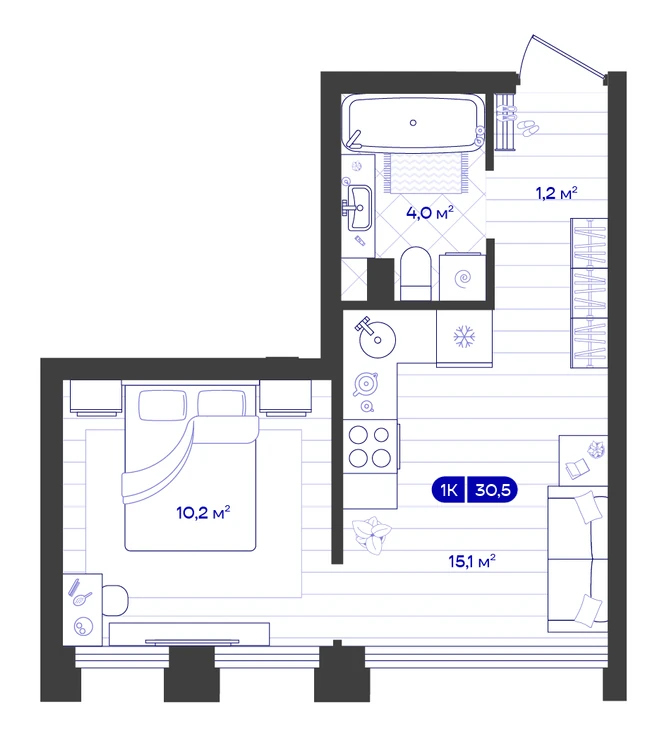 1-к 30,5 м² — изображение 1