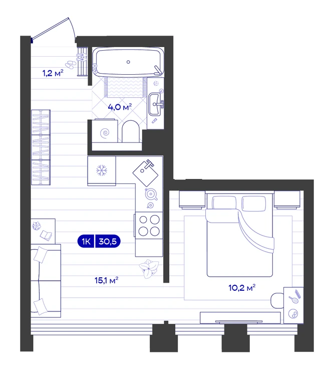 1-к 30,5 м² — изображение 1
