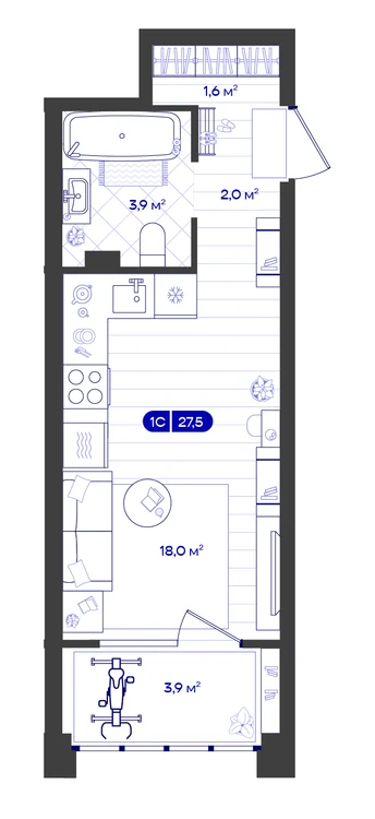 Студия 27,5 м² — изображение 1