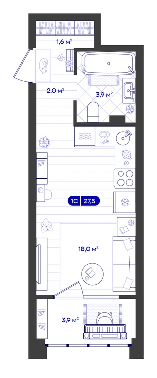Студия 27,5 м² — изображение 1