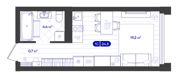 Студия 24,3 м² — изображение 1