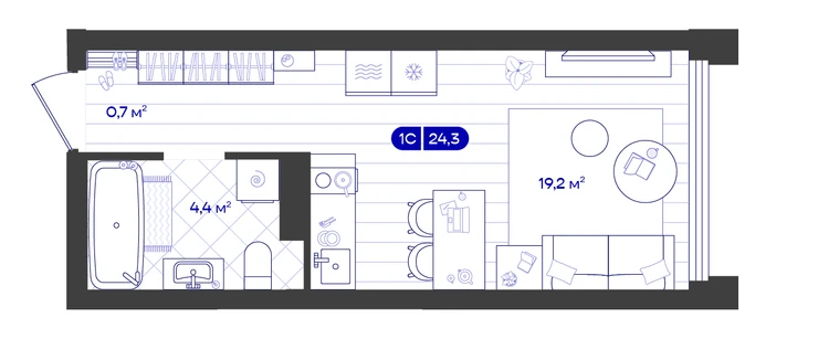 Студия 24,3 м² — изображение 1