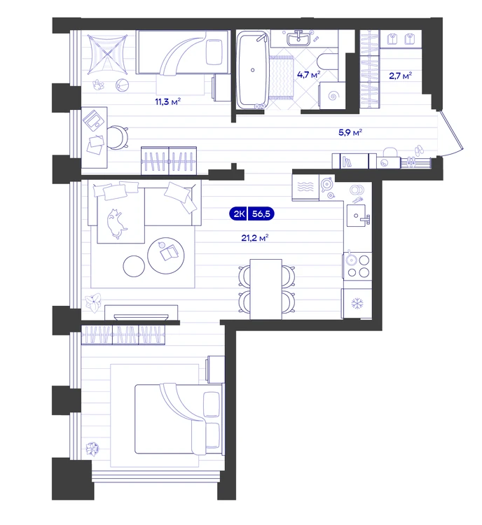2-к 56,5 м² — изображение 1