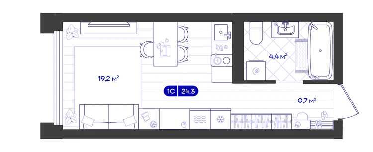 Студия 24,3 м² — изображение 1