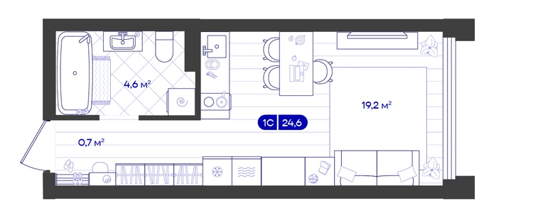Студия 24,6 м² — изображение 1
