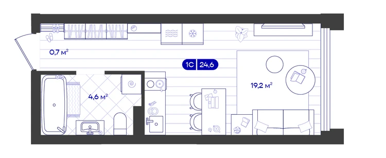 Студия 24,6 м² — изображение 1