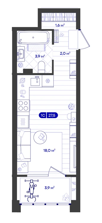 Студия 27,5 м² — изображение 1