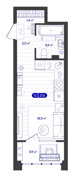 Студия 27,5 м² — изображение 1