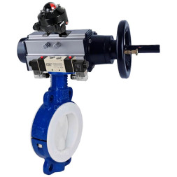 Затвор дисковый поворотный WBV3434Pf-2W-Fb-R Ду150 Ру16 корпус - углеродистая сталь WCB, диск - углеродистая сталь WCB, футерованный PTFE, уплотнение - PTFE, с пневмоприводом PA-DA-105-1, с пневмораспределителем 4V320-08 AC220V, БКВ APL-410N Ex