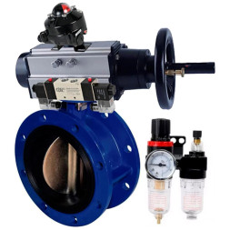 Затвор дисковый поворотный WBV1331E-2W-F-H Ду100 Ру16, фланцевый, корпус - чугун GGG40, диск - нержавеющая сталь 304, уплотнение - EPDM, с пневмоприводом PA-DA-105-1, с пневмораспределителем 4V320-10 AC220V, БКВ APL-510N Ex, БПВ AFC2000