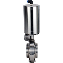 Затвор дисковый поворотный WBV3131E-2W-W-H Ду40 Ру10 под приварку, пищевая нержавеющая сталь 304, уплотнение – EPDM, с пневмоприводом PA-SA-85 с возвратными пружинами