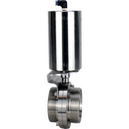 Затвор дисковый поворотный WBV3131E-2W-T-H Ду32 Ру10 резьбовой, пищевая нержавеющая сталь 304, уплотнение – EPDM, с пневмоприводом PA-SA-85 с возвратными пружинами