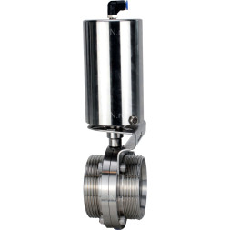 Затвор дисковый поворотный WBV3131E-2W-T-H Ду32 Ру10 резьбовой, пищевая нержавеющая сталь 304, уплотнение – EPDM, с пневмоприводом PA-SA-85 с возвратными пружинами