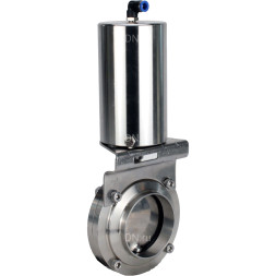 Затвор дисковый поворотный WBV3131S-2W-W-H Ду15 Ру10 под приварку, пищевая нержавеющая сталь 304, уплотнение – Silicon, с пневмоприводом PA-SA-85 с возвратными пружинами