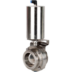 Затвор дисковый поворотный кламповый WBV3131S-2W-C-H Ду32 Ру10 корпус - пищевая нержавеющая сталь 304, уплотнение – Silicon, с пневмоприводом PA-SA-85 с возвратными пружинами
