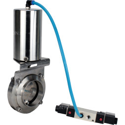 Затвор дисковый поворотный WBV3131S-2W-W-H Ду20 Ру10 под приварку, пищевая нержавеющая сталь 304, уплотнение – Silicon, с пневмоприводом PA-SA-85 и пневмораспределителем 4V320-08 AC220V