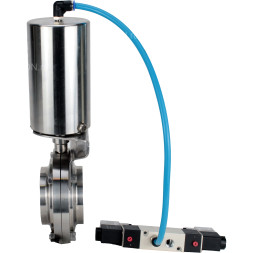 Затвор дисковый поворотный WBV3131E-2W-W-H Ду20 Ру10 под приварку, пищевая нержавеющая сталь 304, уплотнение – EPDM, с пневмоприводом PA-SA-85 и пневмораспределителем 4V320-10 AC220V