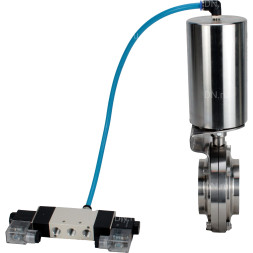 Затвор дисковый поворотный WBV3131E-2W-W-H Ду65 Ру10 под приварку, пищевая нержавеющая сталь 304, уплотнение – EPDM, с пневмоприводом PA-SA-85 и пневмораспределителем 4V320-10 AC220V