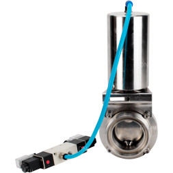 Затвор дисковый поворотный WBV3131E-2W-T-H Ду65 Ру10 резьбовой, пищевая нержавеющая сталь 304, уплотнение – EPDM, с пневмоприводом PA-SA-85 и пневмораспределителем 4V320-10 AC220V