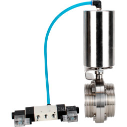 Затвор дисковый поворотный WBV3131E-2W-T-H Ду65 Ру10 резьбовой, пищевая нержавеющая сталь 304, уплотнение – EPDM, с пневмоприводом PA-SA-85 и пневмораспределителем 4V320-10 AC220V